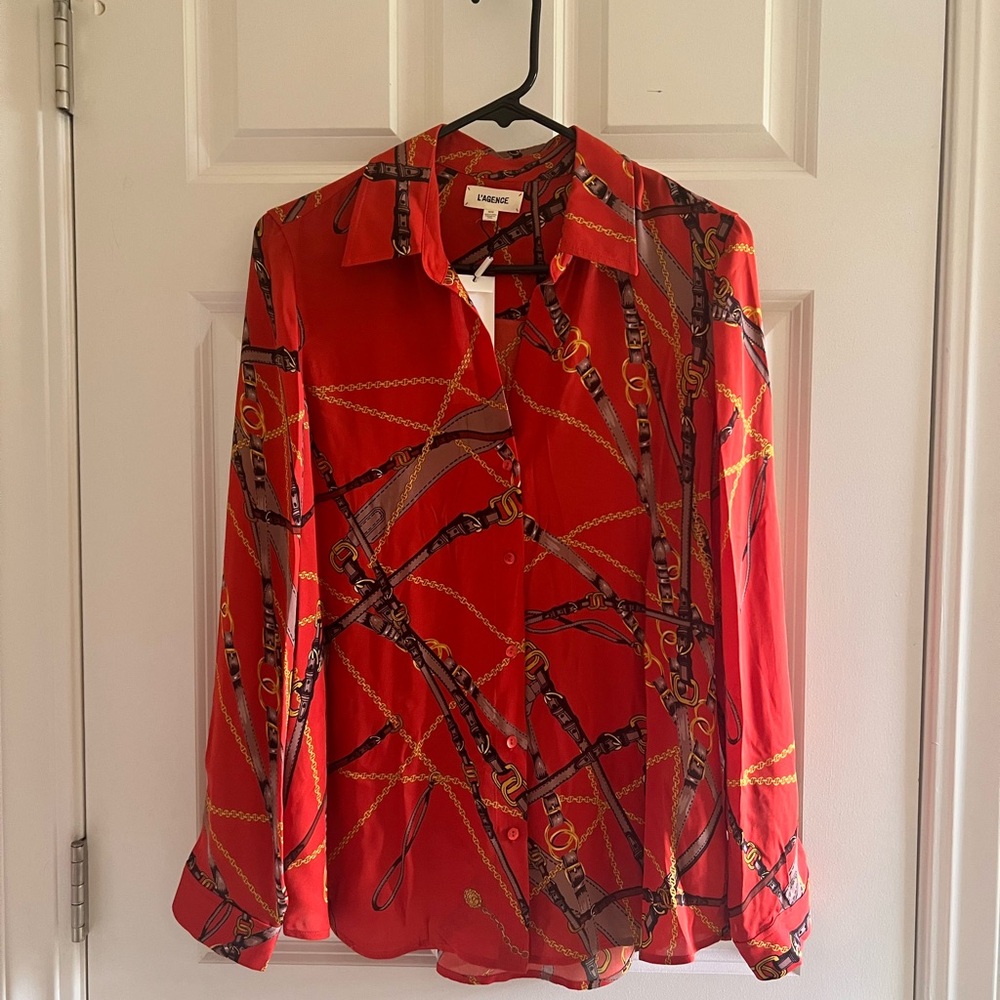 Luxury L’Agence Orange-Red Patterned Blouse